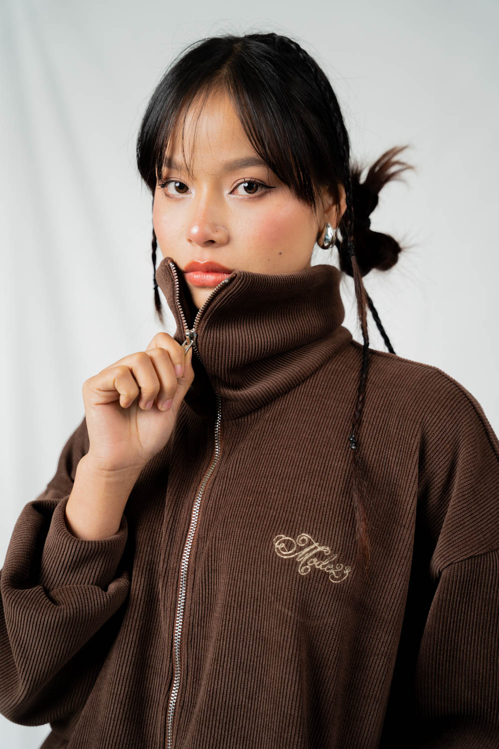 Celine Brown High Neck Zip Sweater
